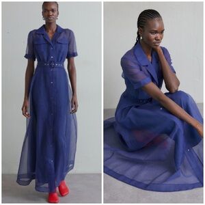 EVERYTHING MUST GO NWT STAUD Millie Organza Navy Maxi Dress SZ US 8